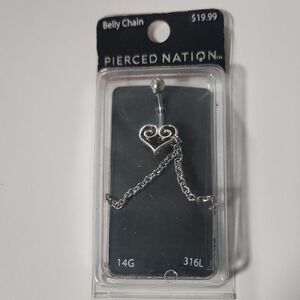Silver Belly Button Ring With Chain 14G Stainless Steel